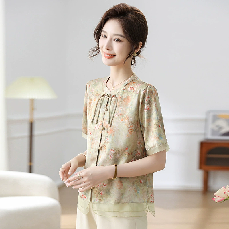 Мама среднего возраста весенняя и осенняя повседневная одежда осенний 2025 новый средний и пожилой женский весенний и осенний досуг набор из двух частей с принтом