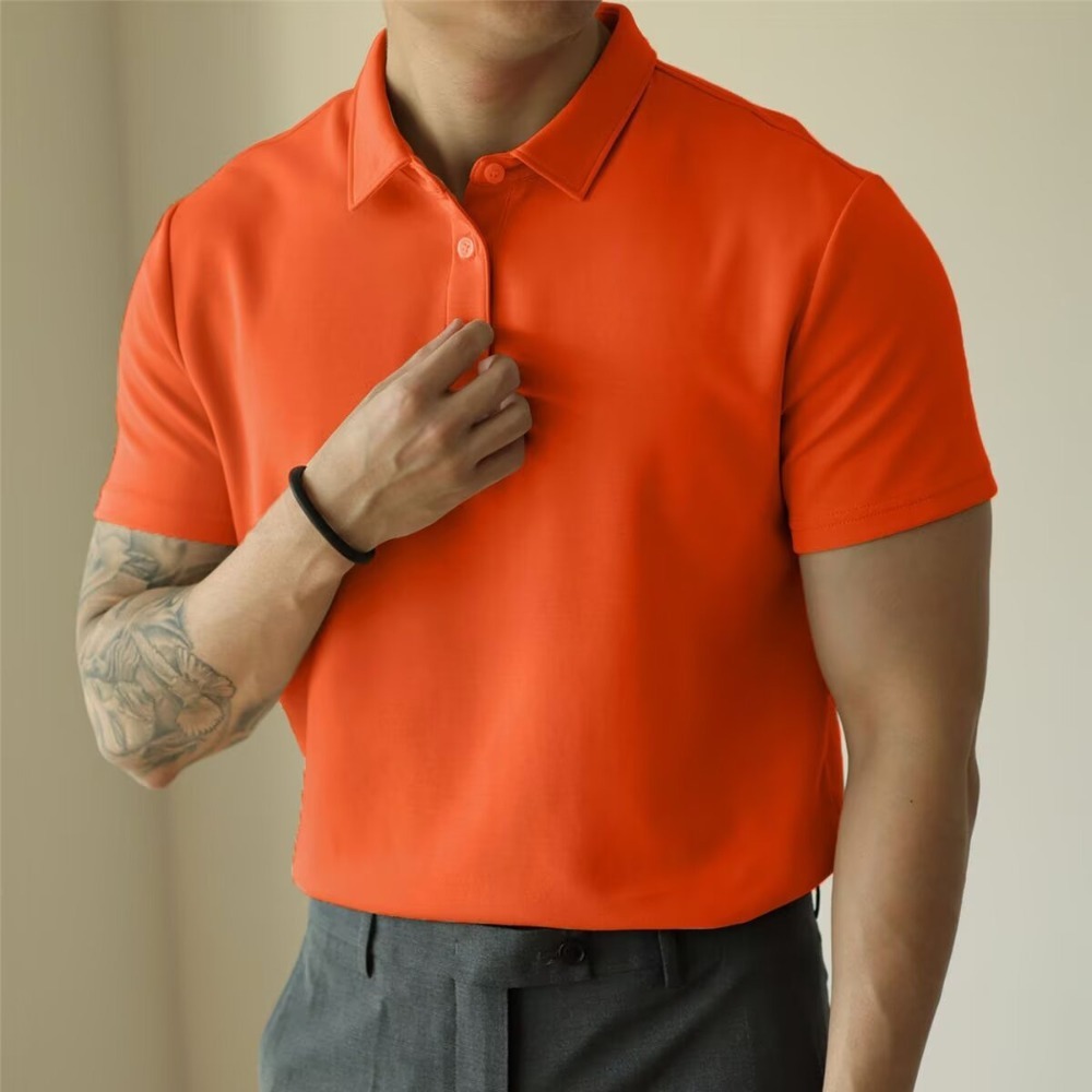 Camiseta de polo con cuentas de seda de hielo americano Camiseta de trabajo de manga corta delgada de manga corta para hombre Camisa de Paul de viaje informal de negocios