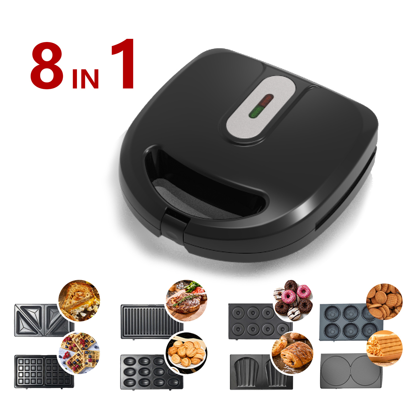 Eight-in-one American standard sandwich maker waffle machine donut machine electric baking pan Madeline biscuit machine 110V Breakfast Machine