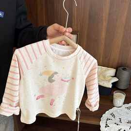 女宝宝洋气时尚长袖条纹T恤女婴儿春装新款女童高质感卡通打底衫