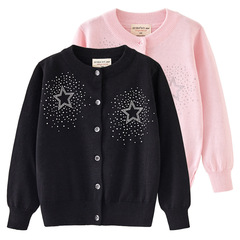 New children's clothing set with tutu skirt, five-pointed star embellished with crystals, girl's knit sweater jacket, children's sweater for layering, wholesale