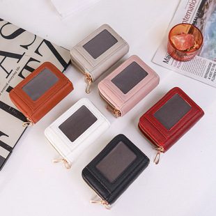 Cross-Border Hot-Selling Women's Wallet with Multiple Card Slots, Double-Layer Zipper, Transparent Window, Accordion Card Holder, Fashionable Large-Capacity Card Holder for Women