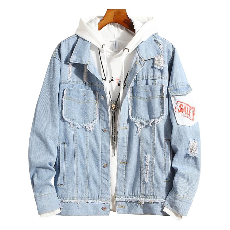 TikTok transmisión en vivo calidad marca de moda ins estilo de Hong Kong Chaqueta de mezclilla abrigo de mezclilla de celebridad de Internet para hombres Primavera y otoño