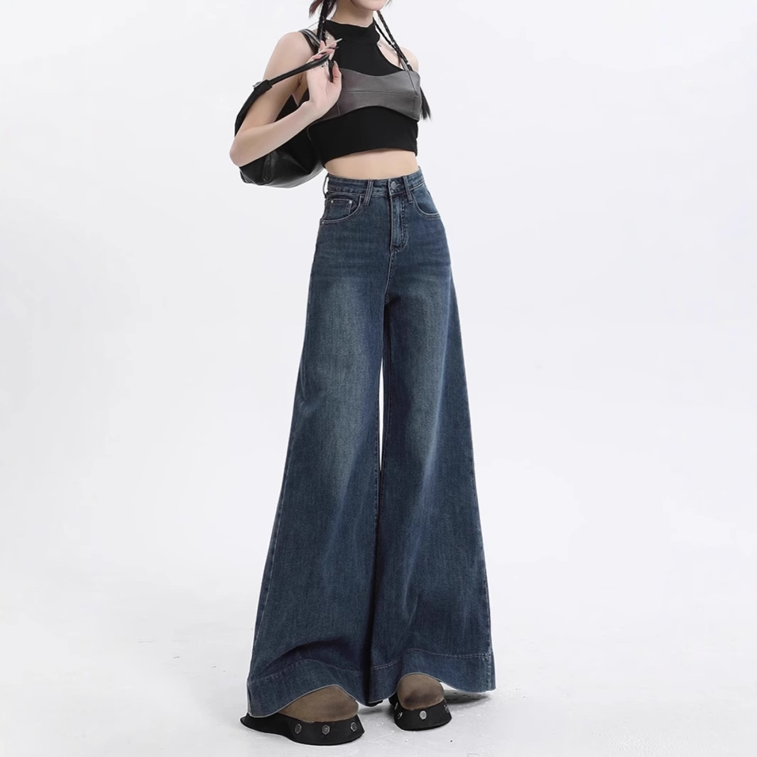 Vintage Wide-leg Jeans Women's Spring and Summer High Waist Lazy Dape Loose Straight-leg Pants for Small Women