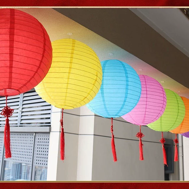 Новый однотонный круглый бумажный фонарь для свадебного декора, набор фонарей, оптовая поставка, прямые поставки для декора