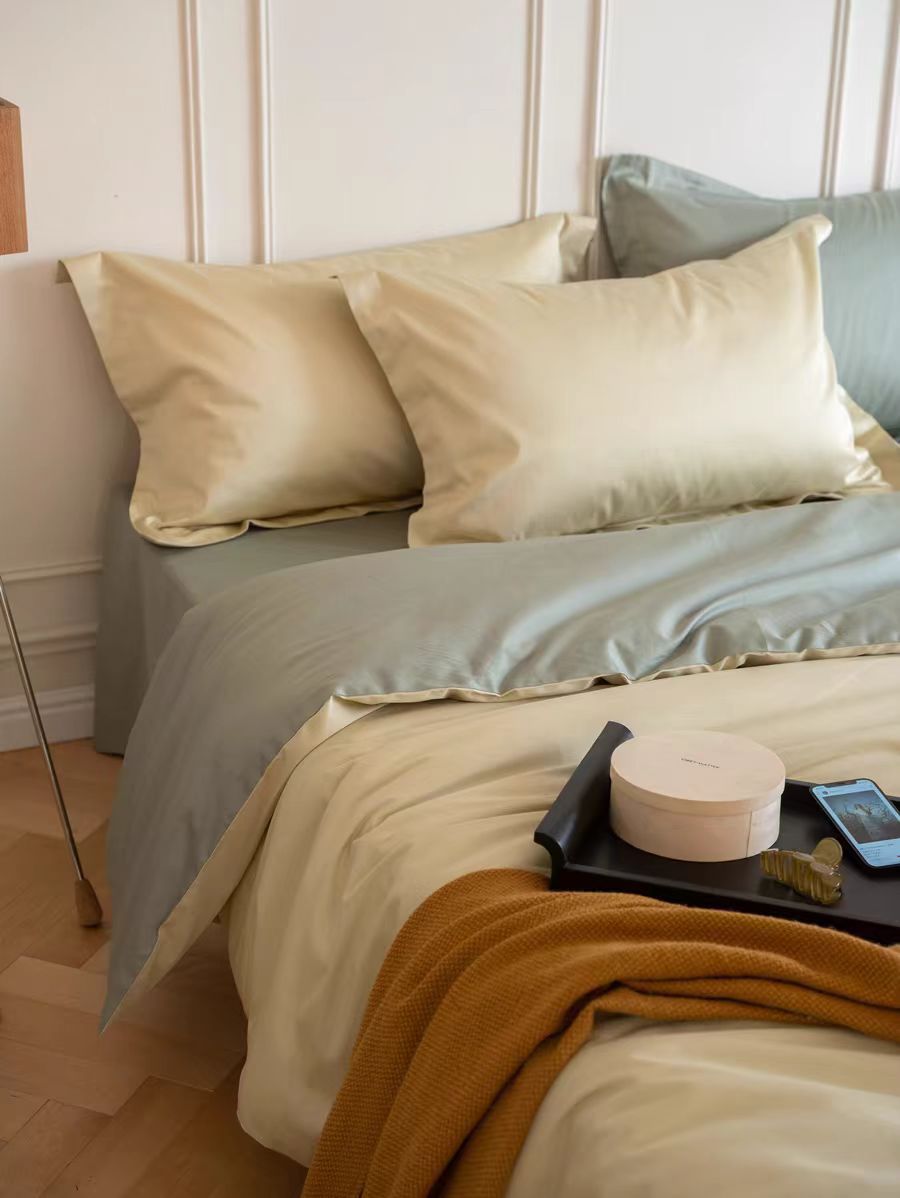 El estilo nórdico de 100 cortesía de satín largo algodón de cuatro piezas de algodón puro simple de color sólido sábanas de cama de algodón