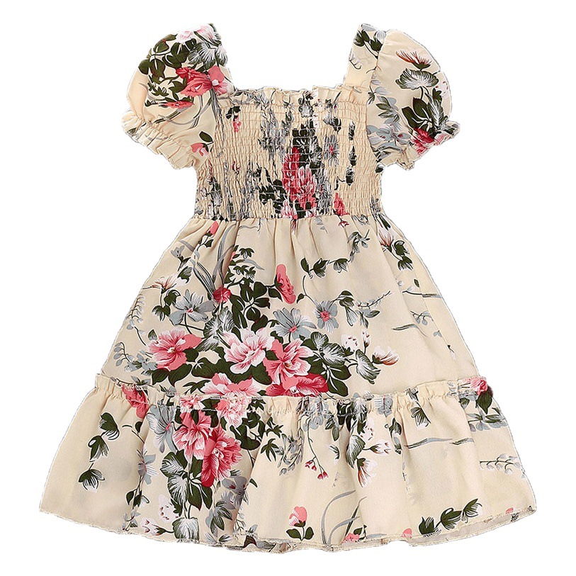 Vestidos para niñas europeas y americanas, exportación de ropa infantil, nuevo estilo de verano 2025, vestidos de manga corta con estampado estilo princesa para niñas al por mayor