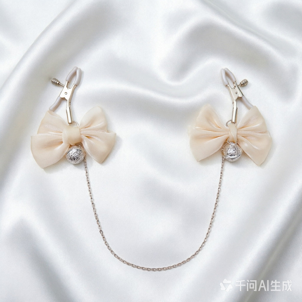 Nipple Clamps and Anal Plug Set with Chain, Beige, 2.8 cm Diameter — detail image 6