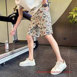 夏季薄款凉感速干宽松五分中裤男士潮牌直筒休闲运动黑色5分短裤