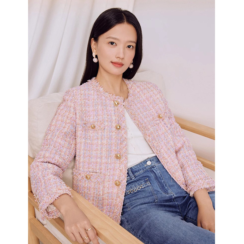 2024 Spring New Women's High-end Design Niche Suit Top Small Chanel Style Pink Dirty Gold Style Short Jacket