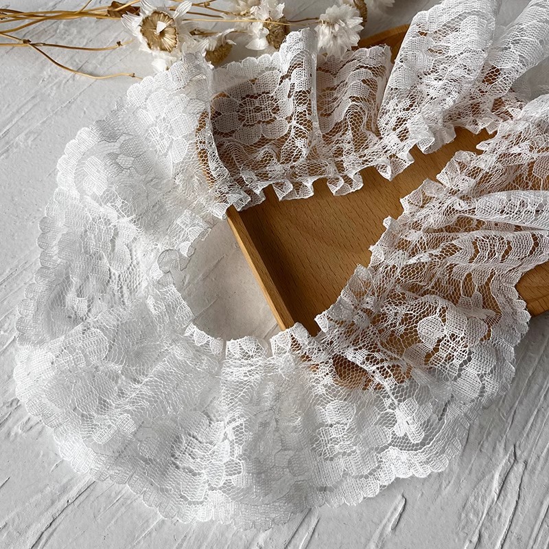 洛丽塔进口黑白色裙摆领子袖口芭比娃娃衣服百搭褶子蕾丝花边辅料