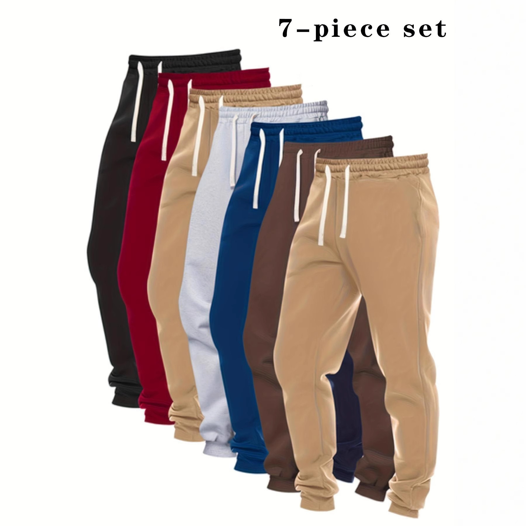 跨境亚马逊日常毛圈布运动宽松型长裤插袋微弹中腰组合装休闲百搭