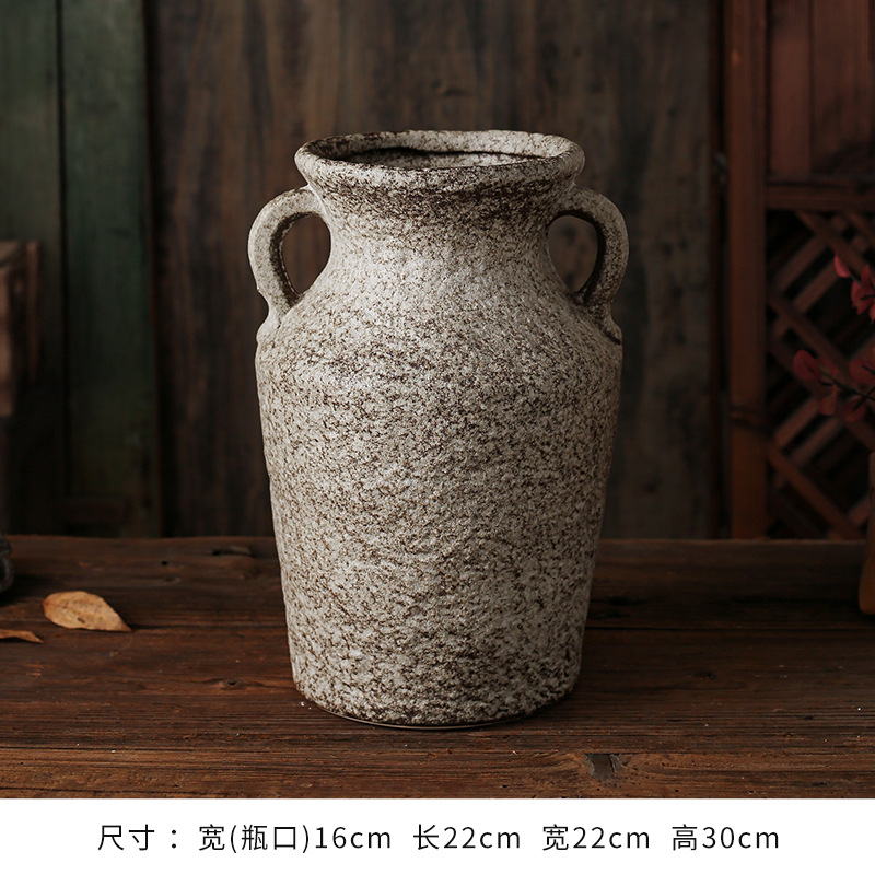 セラミック花瓶、レトロなわびさびスタイルのB&B装飾、中世の粗い陶器アートフラワーアレンジメント、家庭用家具、陶器のポット