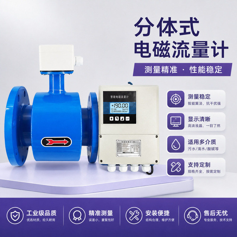Intelligent split-type electromagnetic flowmeter for measuring sewage/mud, 4-20mA with 485 communication, pipeline flange type