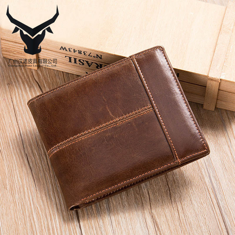 New cross-border genuine leather men's short multi-card wallet wallet clip head layer cowhide anti-magnetic RFID bi-fold coin purse