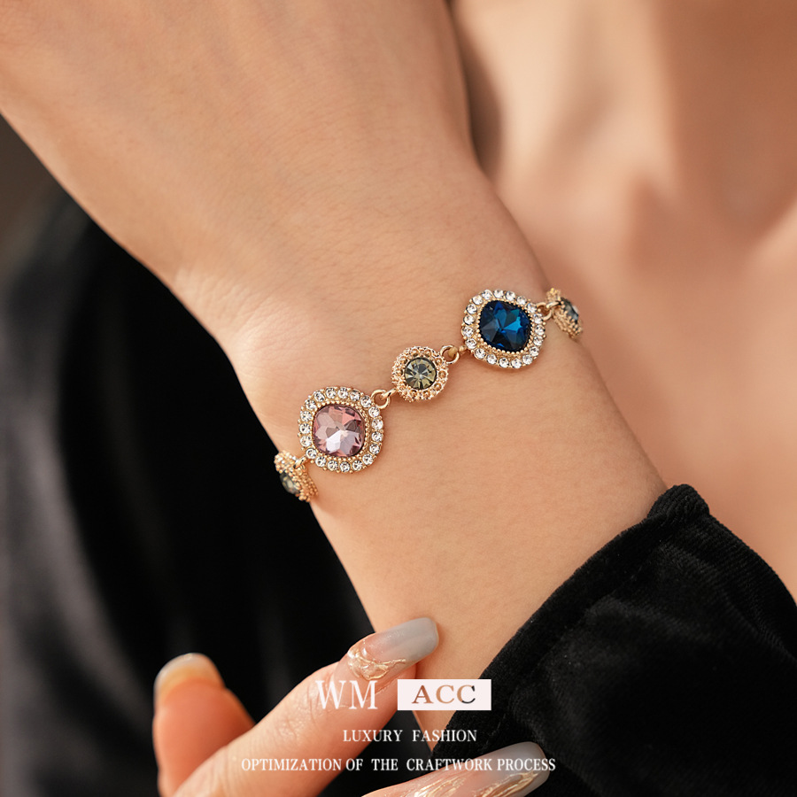 Medieval vintage diamantes geométricos pulsera de fijación pulsera de moda retro versátil pulsera ligera lujo de alta sensación joyas de mano mujeres image 5