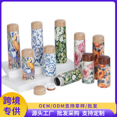 创意印花木纹盖口袋杯高颜值男女水杯随手杯304不锈钢迷你保温杯