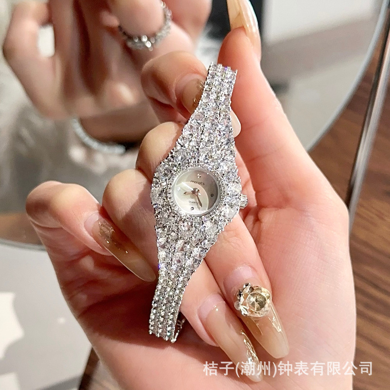 梅洛诗手表女士爆闪满钻女表小众轻奢高级感小表盘精致女款防水表|undefined