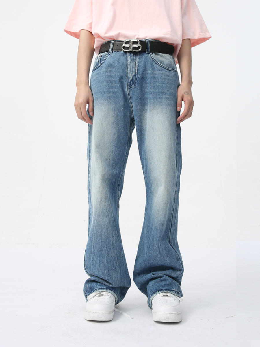 MTLCLOTHES Hombres| 2024 primavera nuevo producto limpio ajuste recto colgar lavados con agua vaqueros sueltos