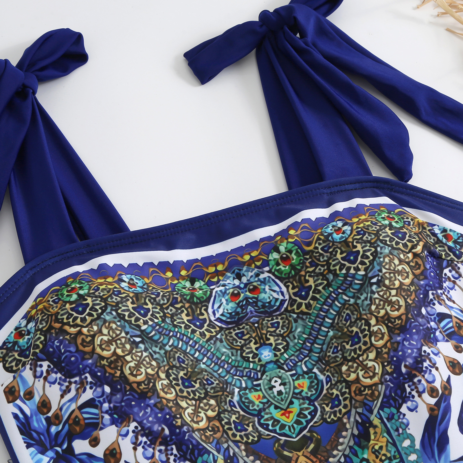 Retro Badeanzug Mit Rock Und Hohem Kragen Damen Blumenmuster_voghion.com