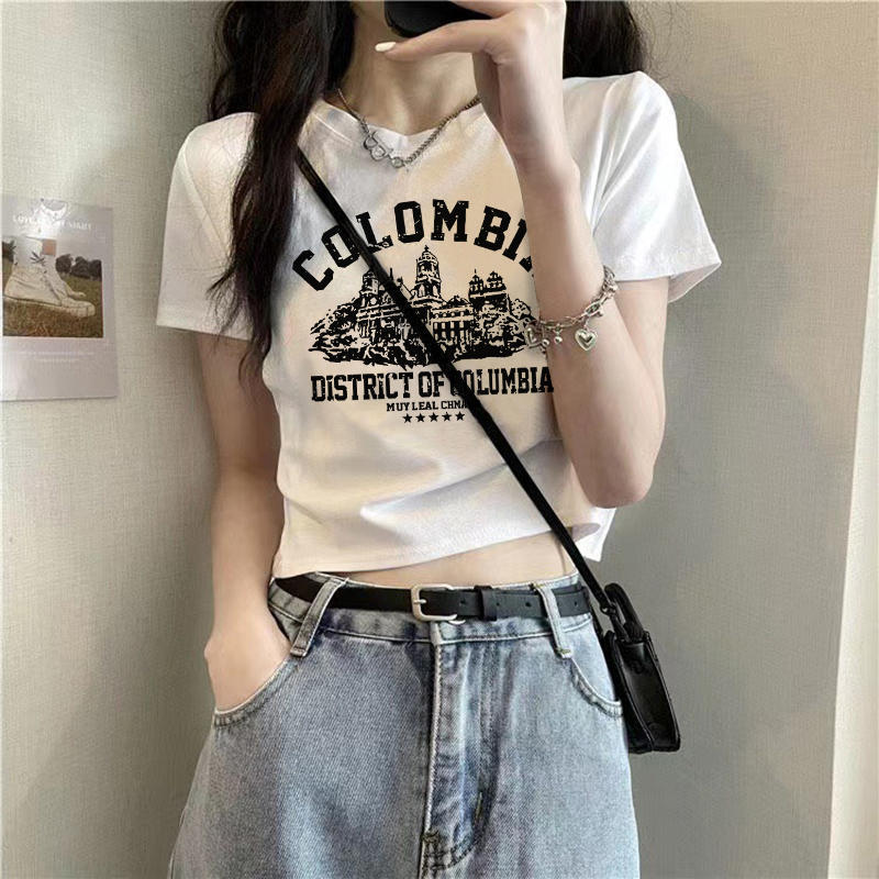 Black slimming sweet girl tight short top for women 2024 new summer French style niche cropped short sleeve t-shirt