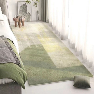 Imitation Cashmere Green Long Bedside Carpet Living Room Carpet Bedroom Bedside Sofa Coffee Table Blanket Foot Pad Bay Window Floor Mat