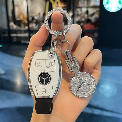 Protective Case Cla Diamond Style | Car key bag - white-key-cover-diamond-encrusted-car-logo