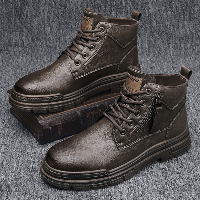 Boots Men's High-Top British Style 2025 Autumn and Winter Leather Mid-Top Trendy Men's Shoes Boots Work Boots Men's Style