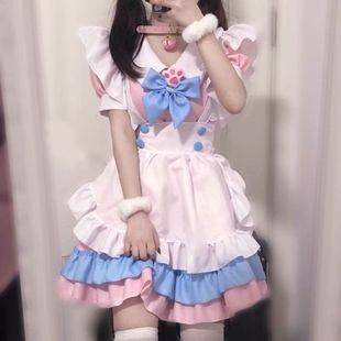 Super Cute Pink and Blue Maid Outfit Cosplay Daily Cute Soft Girl Lolita Women's Lolita Suit Dress