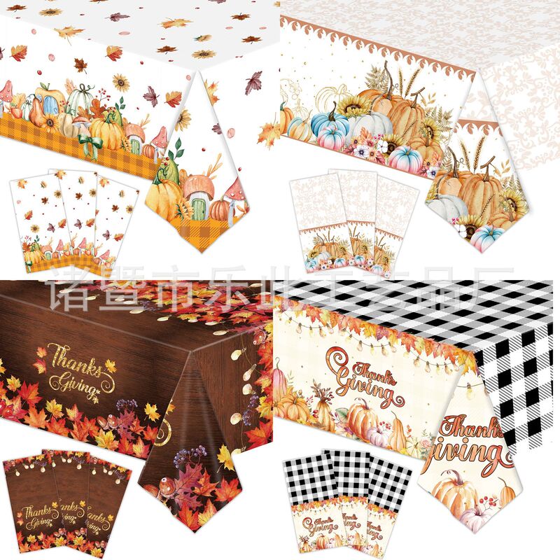 New Autumn Thanksgiving Party Tablecloth Maple Leaf Pumpkin Disposable Party Decoration Supplies Set Arrangement Props