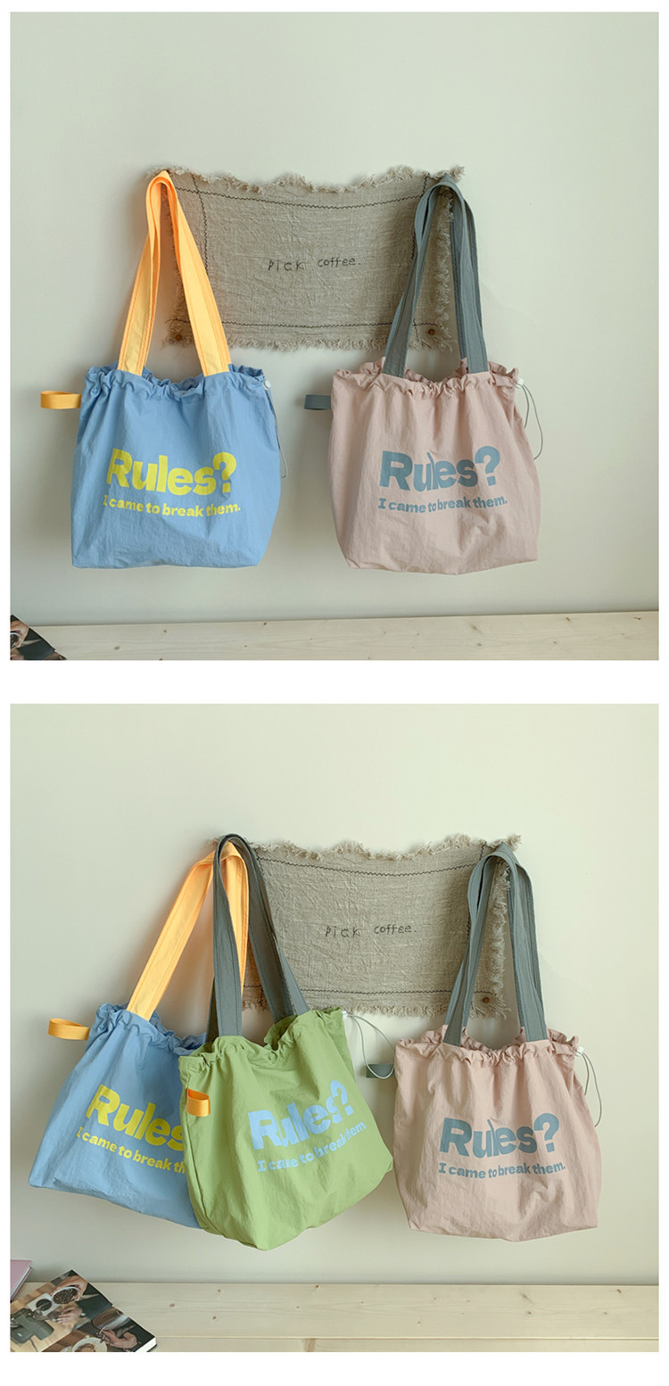 Fashionable and simple letter print large-capacity tote bag 2025 new style contrasting color versatile drawstring pleated single-shoulder bag undefined