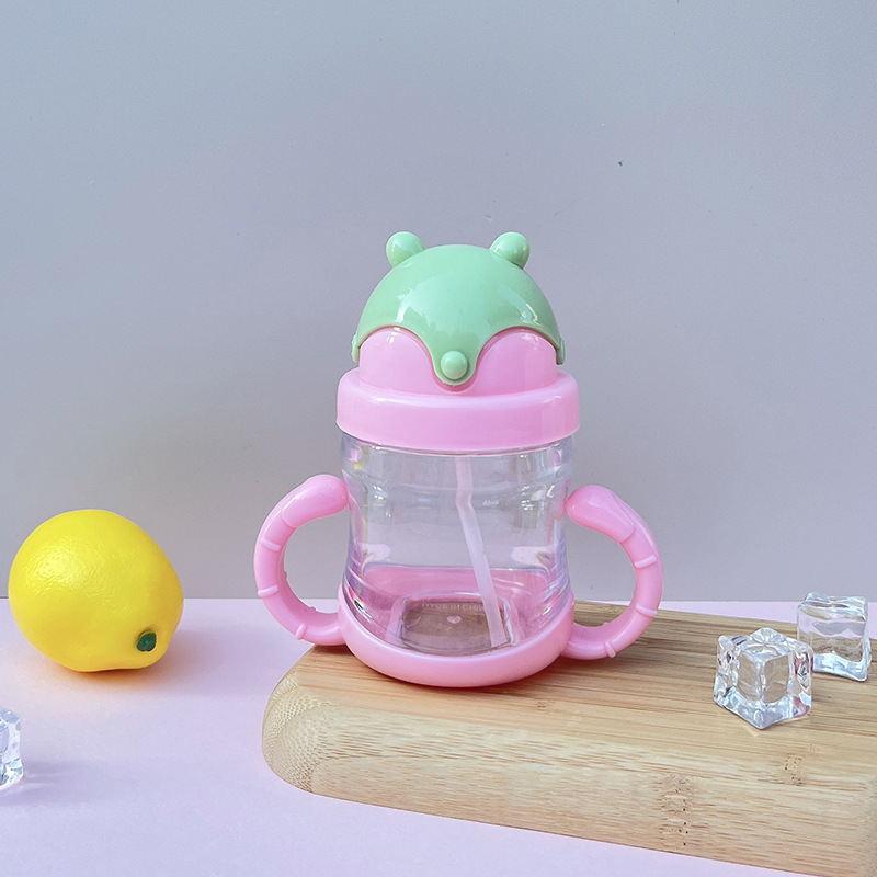 Taza con pajita para niños Pp de jardín de infantes más vendida, botella de agua transparente de plástico de una capa, taza con pajita creativa