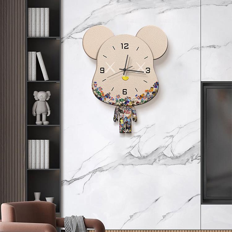 곰 카우 창조적 인 동향 벽 시계 거실 홈 새로운 시계 다이닝 룸 뮤트 스윙 시계 벽 램프
