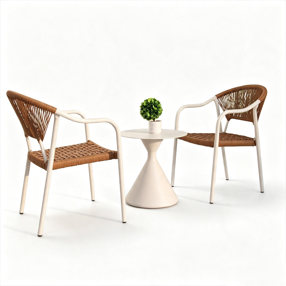 Juego de mesa de centro redonda nórdica para exteriores, mesa de negociación, mesa de centro de ratán para patio/balcón, muebles pequeños para hotel, muebles de ocio impermeables.