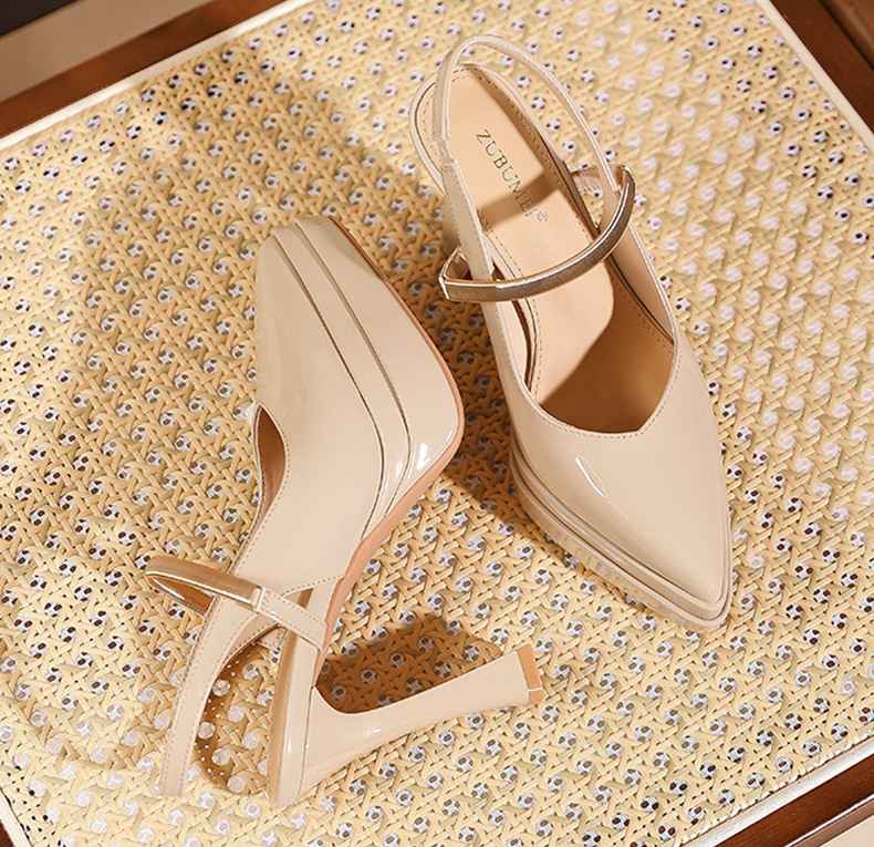 Sandal cao gót nữ mũi nhọn quai ngang gót 11 cm đế platform — Màu nude - 11cm chi tiết 9