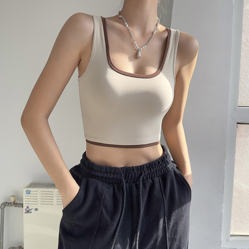 Cross-border color matching yoga vest anti-sagging sports bra women's shockproof push-up fitness bra highly supportive bra