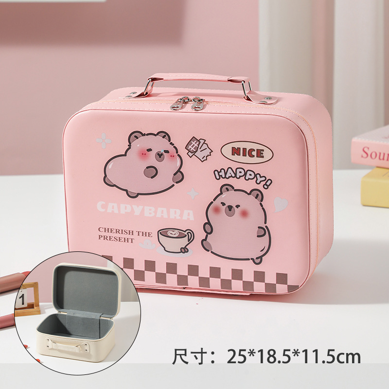 Cartoon Kapibara caja de maquillaje de gran capacidad bolsas de maquillaje portátiles lindas sin espejo caja de regalo