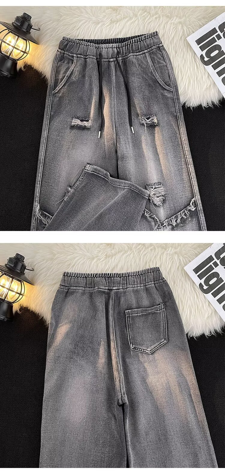 Men's Jeans Retro High Street Raw Edge Ripped Patchwork Trousers_voghion.com
