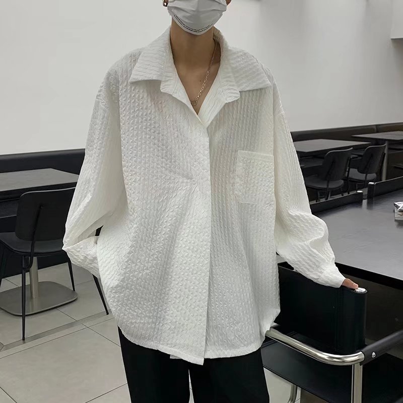 Camisa de calle frita de alta gama, holgada y perezosa, textura fina, chaqueta de sal fresca, camisa de hada para hombre, guapa