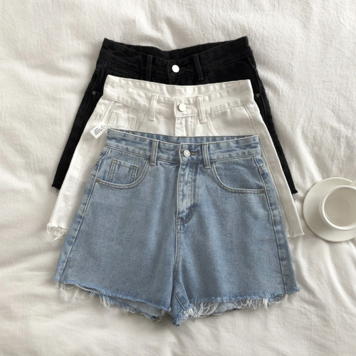 Women's Summer Jeans Shorts with Frayed Hem High-Waist Slimming Loose Wide Leg Super Short A-Line Hot Pants Trendy