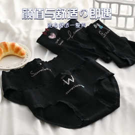 黑色系少女内裤女透气内裆简约字母印花可爱包臀中腰学生三角裤