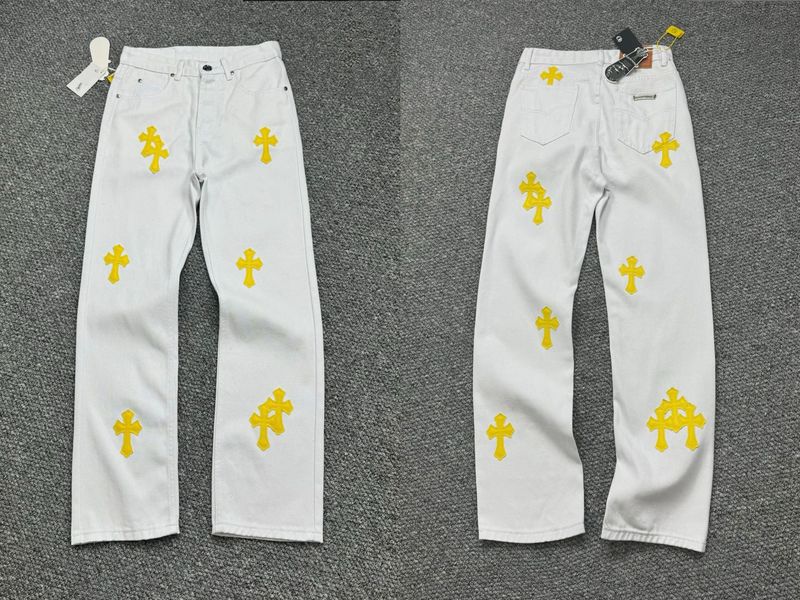 正确版CH克罗伈十字架皮标水洗牛仔裤情侣街头宽松春秋男女长裤款|undefined