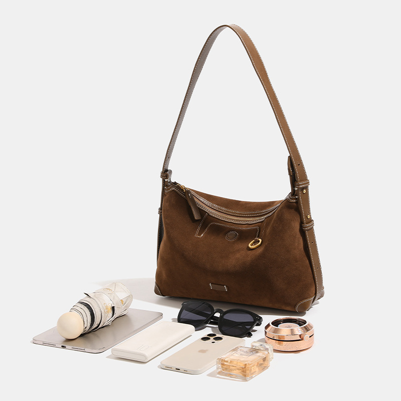 Tracking Series Light-Colored Vegetable Tanned Leather Hobo Bag For Women, Suede Underarm Bag, Commuter Dumpling Bag, Shoulder & Crossbody Versatile Bag - Thumbnail 5