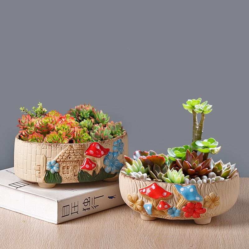 Large Ceramic Succulent Flower Pot, Creative and Simple Design, Extra-Large Diameter, Coarse Pottery, Succulent Plant Arrangement Combination Large Ceramic Succulent Flower Pot, Creative and Simple Design, Extra-Large Diameter, Coarse Pottery, Succulent Plant Arrangement Combination