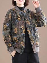 意大利外贸复古花色棉服上衣女冬夹棉加厚棉衣大码遮肉棒球服外套