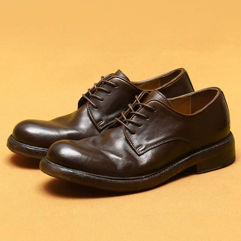[Эксклюзив для VIP-клиентов] Мужские кожаные туфли в стиле Business Casual, натуральная кожа, винтажный эффект, состаренная кожаная подошва, круглый носок, экспортные мужские туфли