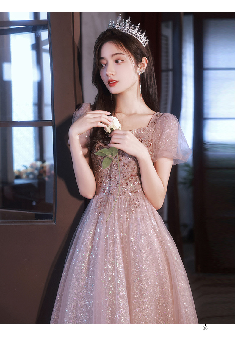 粉色晚礼服裙女宴会气质春轻奢小众高端法式高级感主持人艺考长款-阿里巴巴