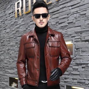 Autumn and Winter New Men's Genuine Leather Jacket Men's Cow Leather Jacket Korean Motorcycle Jacket Calf Leather with Velvet