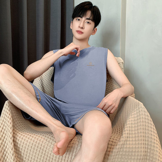 Modal Pajamas Men's Summer Thin Cool Sleeveless Vest Shorts Pullover Outwear Youth Home Clothes suit