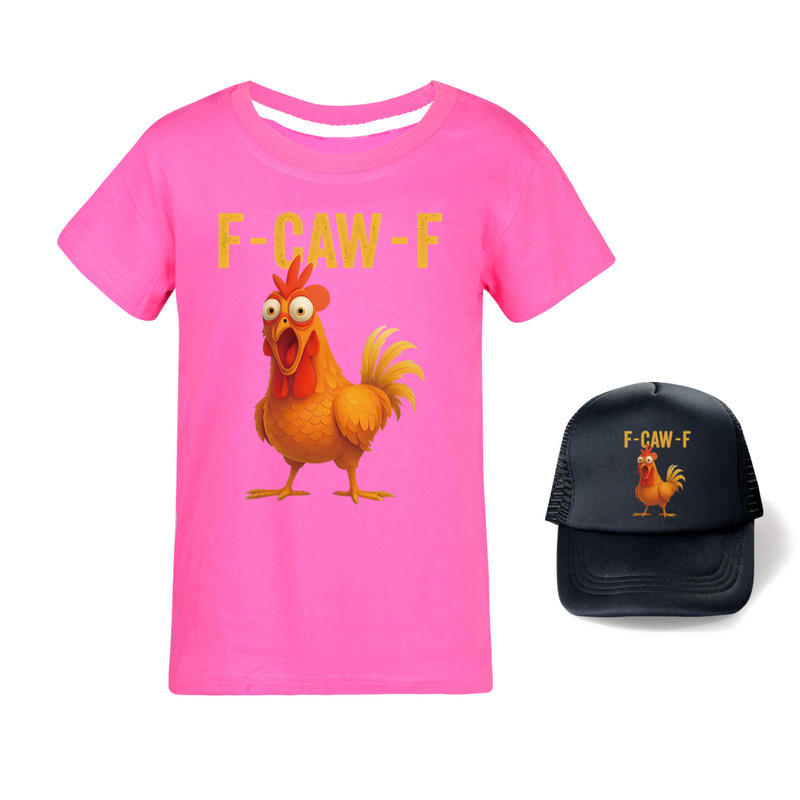 F-Caw-F Funny Chicken 儿童童装短袖T恤+帽子5057|undefined